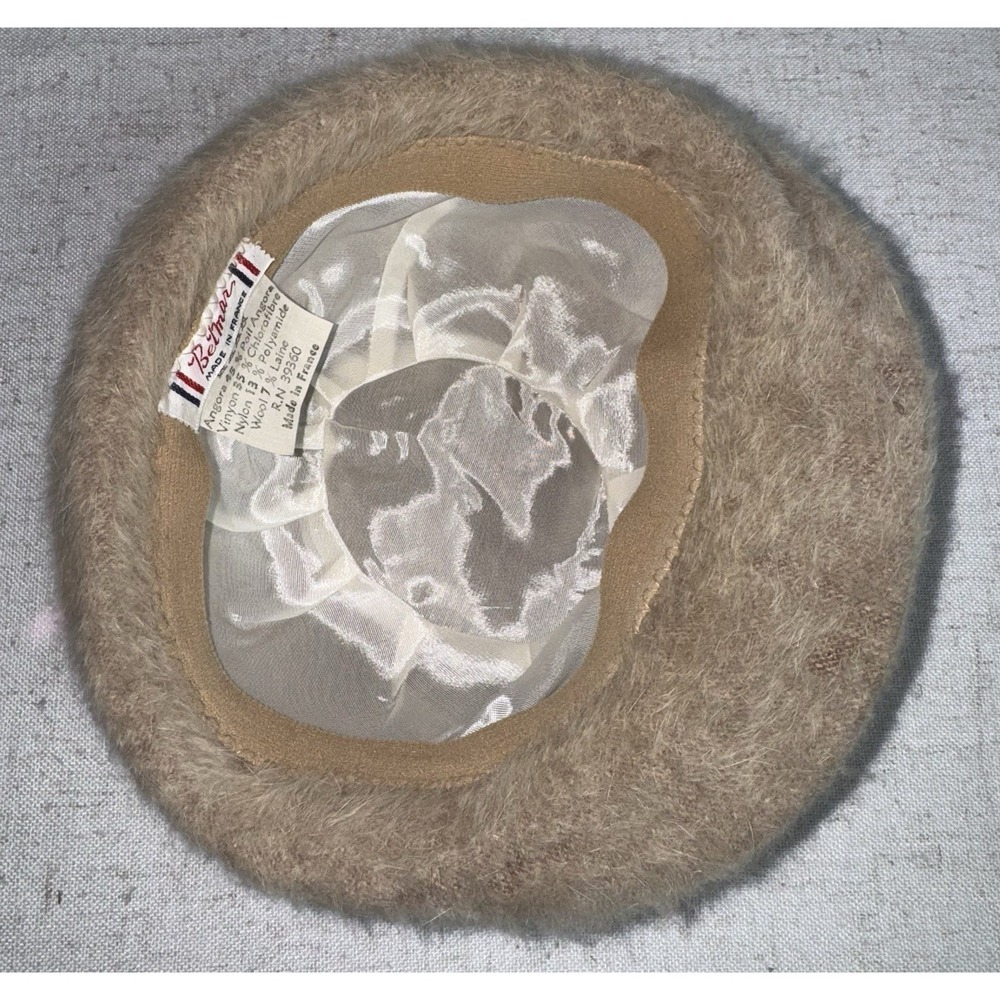 Vintage Betmar Bucket Hat Taupe Angora Fur Blend Fuzzy Soft France - Picture 6 of 7